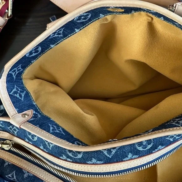 Louis Vuitton Blue Denim and Tan Handbag - Picture 11 of 12